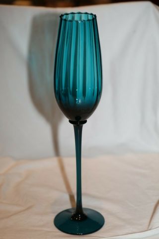 Vintage Mcm Empoli ? Italy Oversized Wine Glass Goblet Long - Stemmed Teal Vase Ec