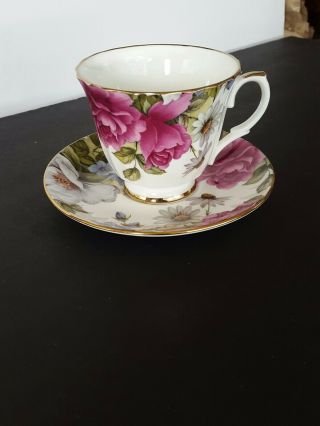 Duchess Bone China - England - Pink/multi Color Floral Gold Trim Cup And Saucer