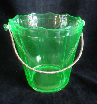 Cambridge Glass Vintage Green Uranium Glass Ice Bucket With Handle