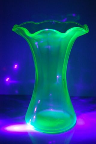 Vintage Green Depression Glass Vase 6 " Diameter 8 1/4 " Tall - Uranium Glass