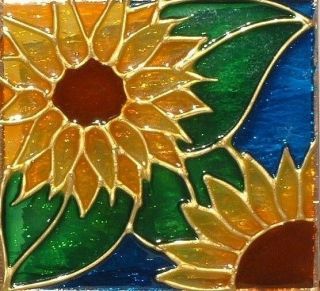 Sunflower Night Light Wall Plug In Decorative Sun Flower Stained Art Glass Gift
