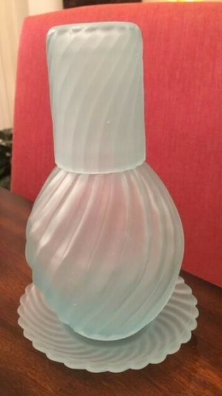 Icy Blue Satin Glass Swirl Bedside Water Carafe Set Tumble Up - Underplate