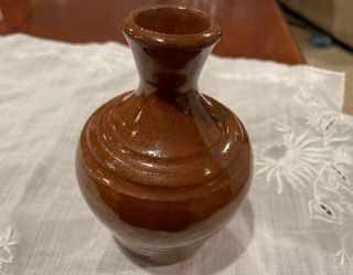 Pigeon Forge Pottery,  Small Brown Handmade Vase,  Signed A Huskey