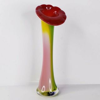 Vintage Murano Trumpet Jack In The Pulpit Art Glass Vase Rainbow Colors