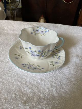 Shelley Fine Bone China Tea Cup And Saucer; Blue Rock 1359l