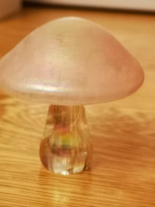 Heron Art Glass Pink Iridescent Glass Mushroom Paperweight