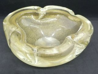 Murano Aventurine Art Glass Ashtray Bowl Dish Clear Gold Flecks Avventurina