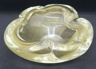 Murano Aventurine Art Glass Ashtray Bowl Dish Clear Gold Flecks Avventurina 2