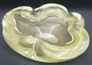 Murano Aventurine Art Glass Ashtray Bowl Dish Clear Gold Flecks Avventurina 3