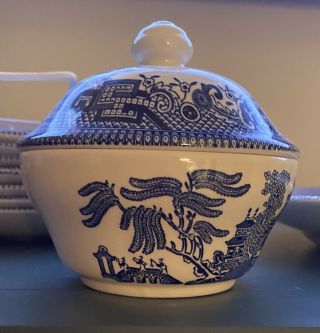 Churchill Blue Willow Sugar Bowl W/lid Made In England,