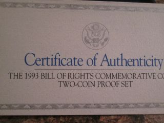 1993 Bill Of Rights 2 Coin Silver Commemorative Set Proof $1 & 50c Jan1