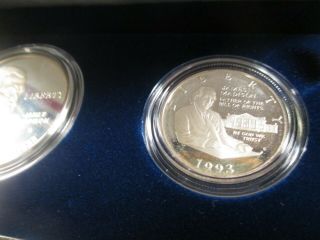 1993 BILL OF RIGHTS 2 COIN SILVER COMMEMORATIVE SET PROOF $1 & 50C KO1 3