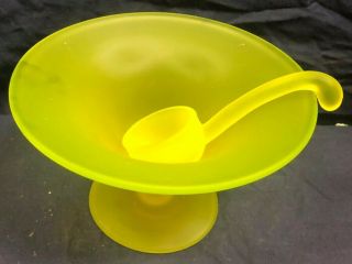 Tiffin Yellow Satin Vaseline Uranium Glass Mayonnaise Bowl With Ladle Spoon