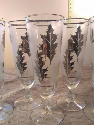 Libbey Silver Leaf Pattern Set Of 6 Pilsner Glasses - 8 - 1/4 " Stem Tall