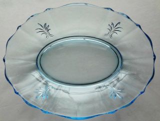 1943 Fostoria Glass Blue Baroque Pattern 9 1/2 " Oval Vegetable Serving Bowl -