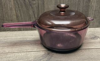 Vision Corning Ware 2.  5 L Large Sauce Pan Pot Dual Handle Lid Purple Cranberry