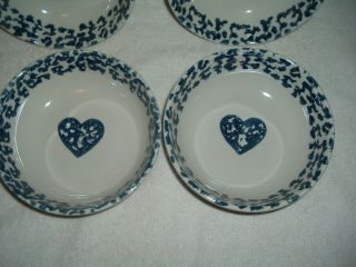 FOLK CRAFT HEARTS TIENSHAW BLUE SPONGE Set of 4 CEREAL Soup BOWLS 2