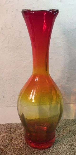 Blenko 64d Tangerine / Amberina Art Glass Vase 10 - 1/2 "
