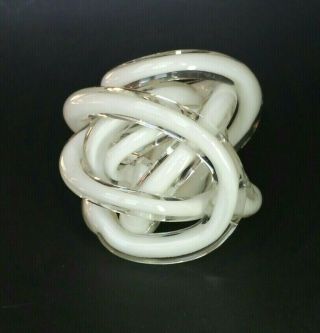 Abstract Hand Blown Art Glass Twisted Rope Knot Paperweight White