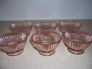 6 Anchor Hocking " Queen Mary " Pink Depression Glass Footed Sherbet Cups