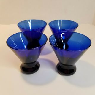 4 Vintage Cobalt Blue Libbey Cosmopolitan Martini Cocktail Glasses Weighted Wine