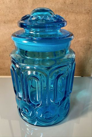 Vintage Le Smith Blue Moon & Stars Canister Apothecary Jar 9.  5 " W/ Lid