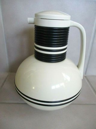 Vtg Art Deco Crown Corning Thermique 1 Qt.  Thermos Carafe White W/black Piping