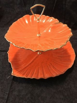 Vintage Orange Leaf Shaped Two Tier Serving Tray With Handle