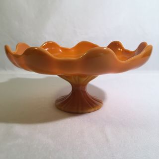 Vintage L.  E.  Smith Bittersweet Orange Slag Glass Footed Compote Bowl/candy Dish