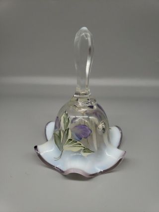 Fenton Glass Opalescent Purpe Violet Flower Bell Milk Hand Painted Signed 0001