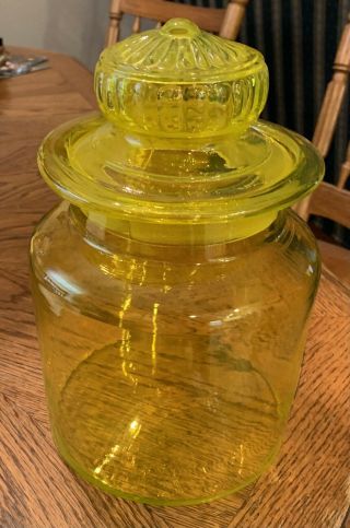 Vintage Canary Yellow Blown Glass Apothecary Medical Jar Canister 10 - 1/2 " Tall