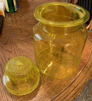 Vintage Canary Yellow Blown Glass Apothecary Medical Jar Canister 10 - 1/2 