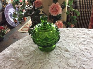 L.  E.  Smith Moon And Stars Green Scalloped Candy Dish W/lid