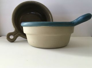 2 Bennington Pottery David Gill Bistro Onion Soup Chili Bowls Blue And Tan 1894