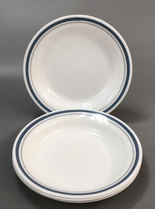 Set Of 4 Corelle Corning Indigo Flat Rim Pasta Bowls Gray Blue Stripes 8.  5 " Aa