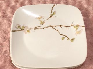 Set Of 3 Corning Corelle Vitrelle Cherry Blossom Square Dinner Plates 10.  5”