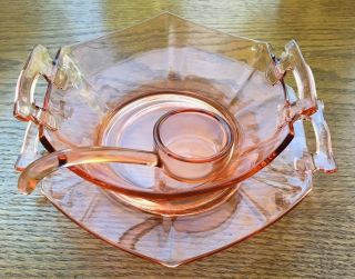 Cambridge Glass Pink Depression Glass Mayonnaise Bowl Spoon Plate Decagon 1930s