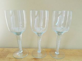 Set Of 3 Water Goblets With Air Twist Pattern 8 3/4 " Tall Clear Crystal