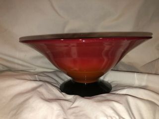 Northwood Chinese Coral 10½ " Flared Bowl With Black Foot 678 Rainbow Line