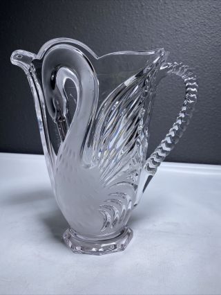 Gorgeous Frosted Swan Pitcher Etched France Teleflora 24 Lead Crystal