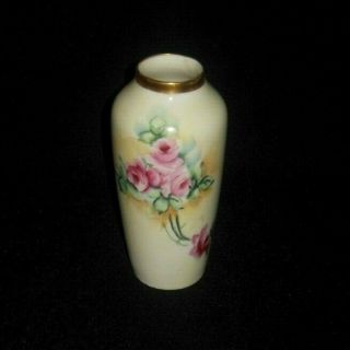 R S Germany Hand Painted Vase Pink Roses Gold Band Rim
