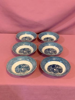 Set Of 6 Royal China Currier And Ives Farm Gate Fruit Berry Bowls 5 3/4 " Y