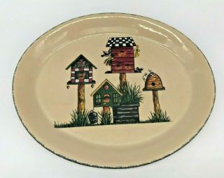 Home And Garden Party Stoneware Platter Birdhouse 13 " Oval