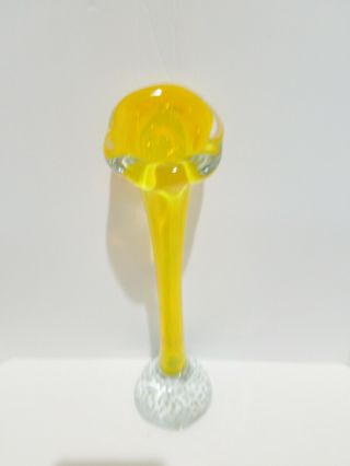 Vintage Yellow Amber Art Glass Bud Vase Large Controlled Bubbles Ground Base 11 "
