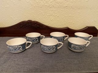 Set Of 6 Currier & Ives Royal China Horse And Buggy Coffee Cup Old Grist Mill