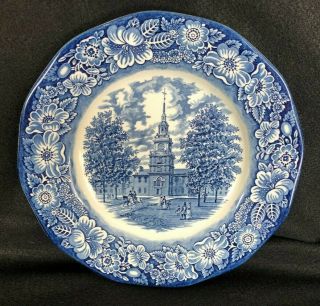 3 Liberty Blue Historic Colonial Scenes Independence Hall 10 " Dinner Plates