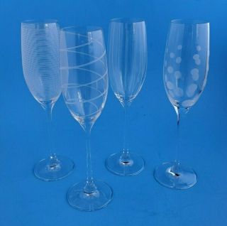 Mikasa Cheers Etched Champagne Flutes Set Of 4 Different Etched Designs