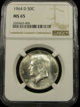 1964 D Kennedy Half Dollar Ngc Ms 65