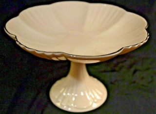 Lenox Footed Compote Pedestal Ivory Platinum Trim Candy Dish Scalloped Rim Exc