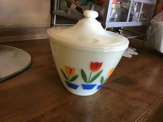 Tulip Fire King Oven Ware Grease Jar Vintage Covered Dish